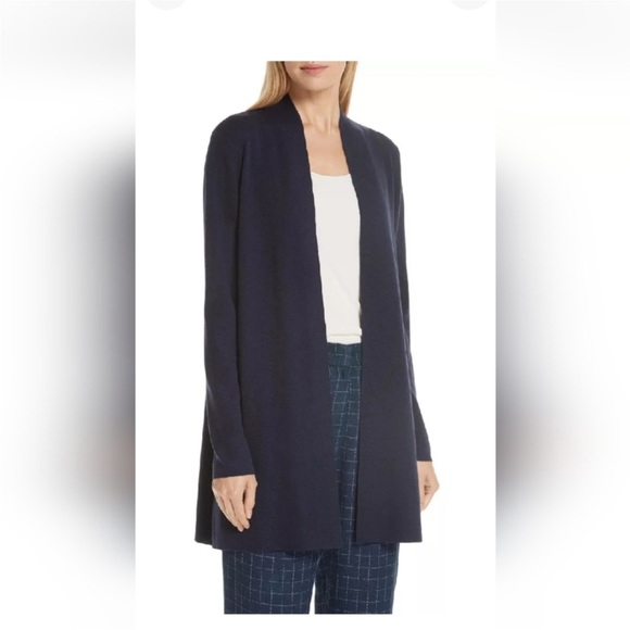Eileen Fisher Sweaters - Eileen Fisher Open Front Merino Wool Long Cardigan in Navy Blue size Medium